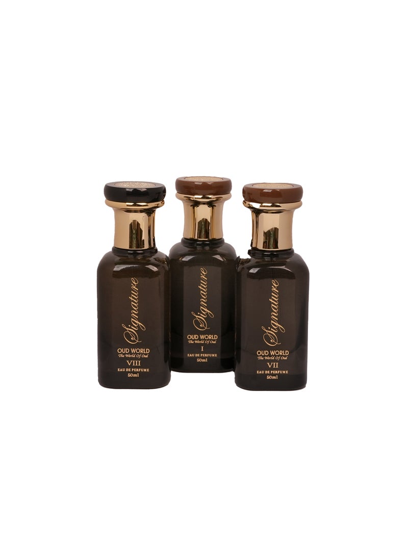 Oud World مجموعة عطور عود وورلد المميزة – توقيع-Ⅰ، Ⅶ و Ⅷ عطور فاخرة للرجال والنساء – روائح شرقية تدوم طويلاً مع الورد، العود والمسك – 50 مل لكل منها - Image 1